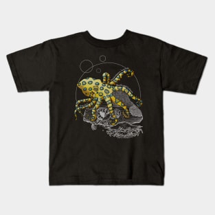 Greater Blue Ringed Octopus Doodle-for dark background Kids T-Shirt